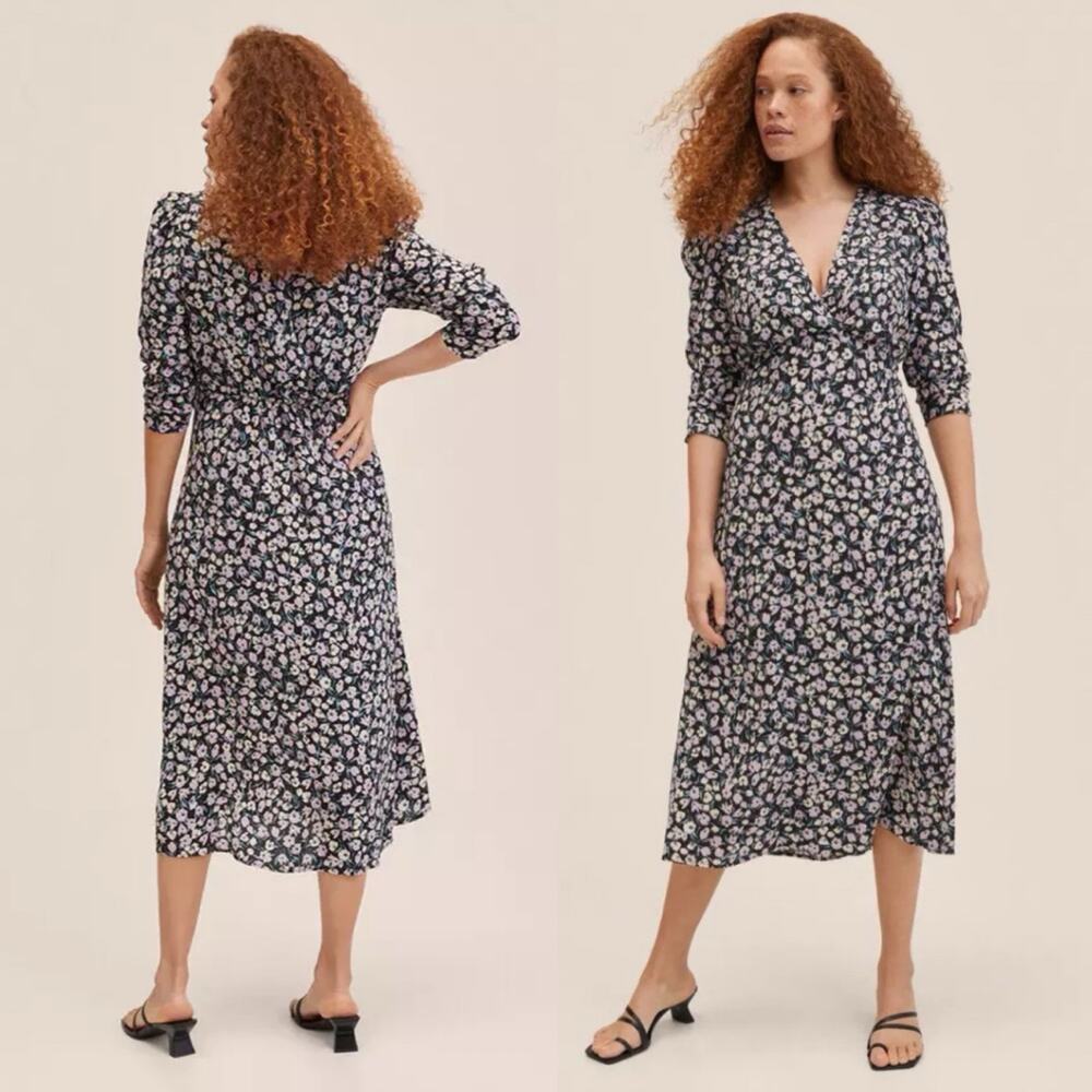 NWT Mango Women's Long Sleeves Floral Print Maxi Dress Size 18